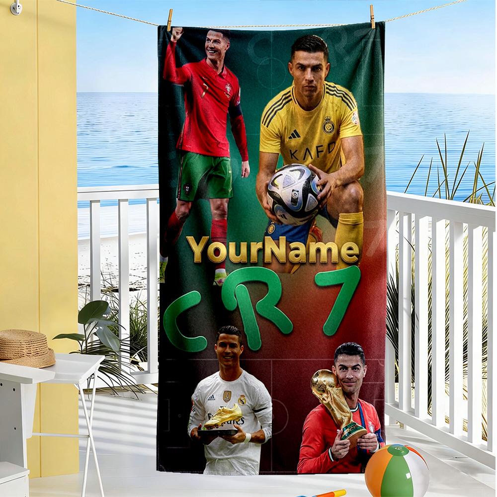 Cristiano Ronaldo Customize Text Beach Towel High Absorbency & Quick-Dry Suitable for Sports Travel Swimming Yoga Bathroom Beach And Pool
