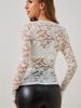 Elegant 2025 V-Neck Fan Collar Lace Pullover - Long Sleeve Slimming Top