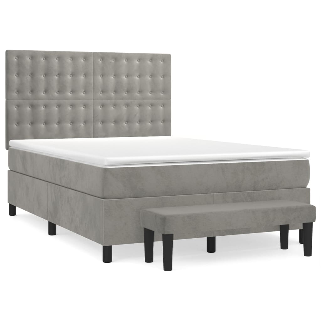 Vidaxl Letto Continentale Con Materasso, Grigio Chiaro, 140X190Cm, Velluto