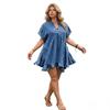Plus Size Women's Lace V-Neck Denim Dress
