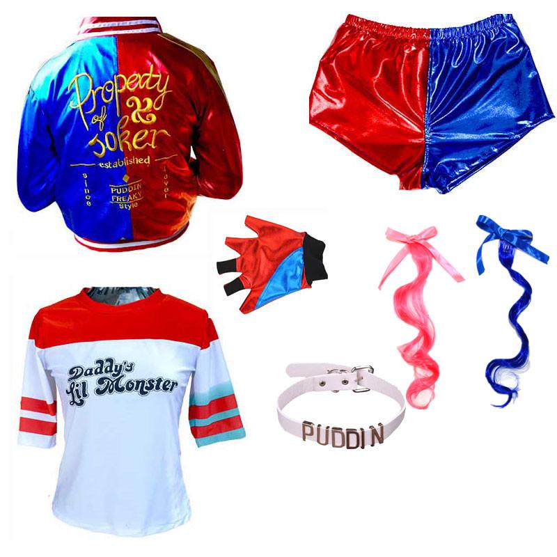 Top Qualität Mädchen Damen Selbstmord Harley Cosplay Kostüme Squad Quinn Monster Genähte Jacke Hosen Sets Karneval Anime Kostüm