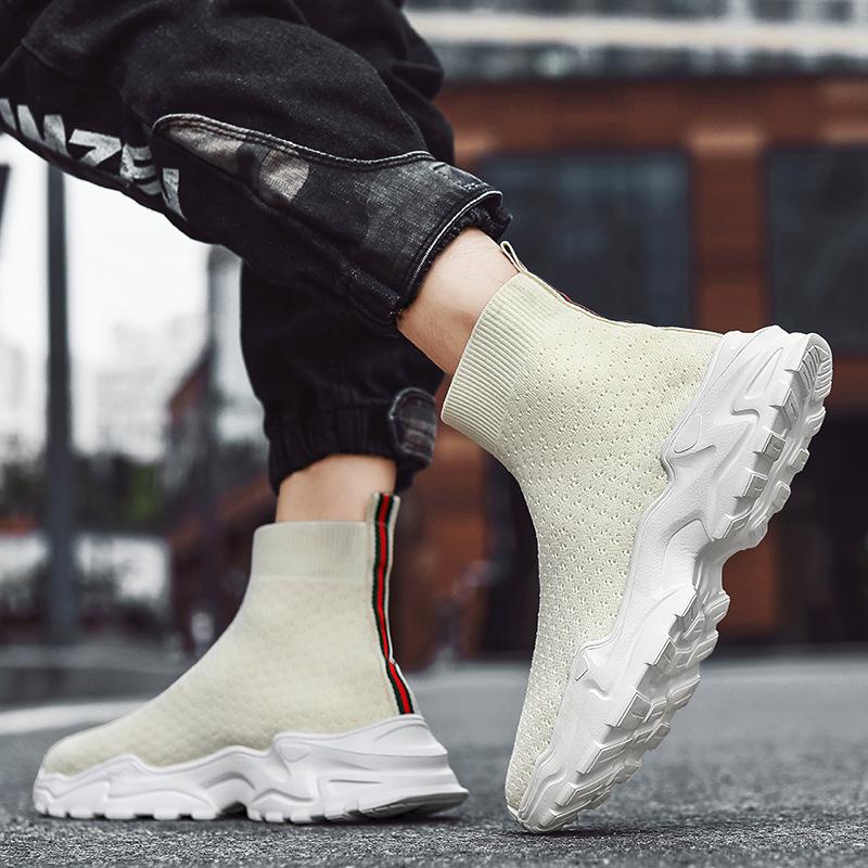 Chaussettes et chaussures pour hommes en maille tissée à la mouche chaussures pour hommes montantes décontractées à enfiler chaussures simples décontractées grande taille chaussures de sport pour hommes