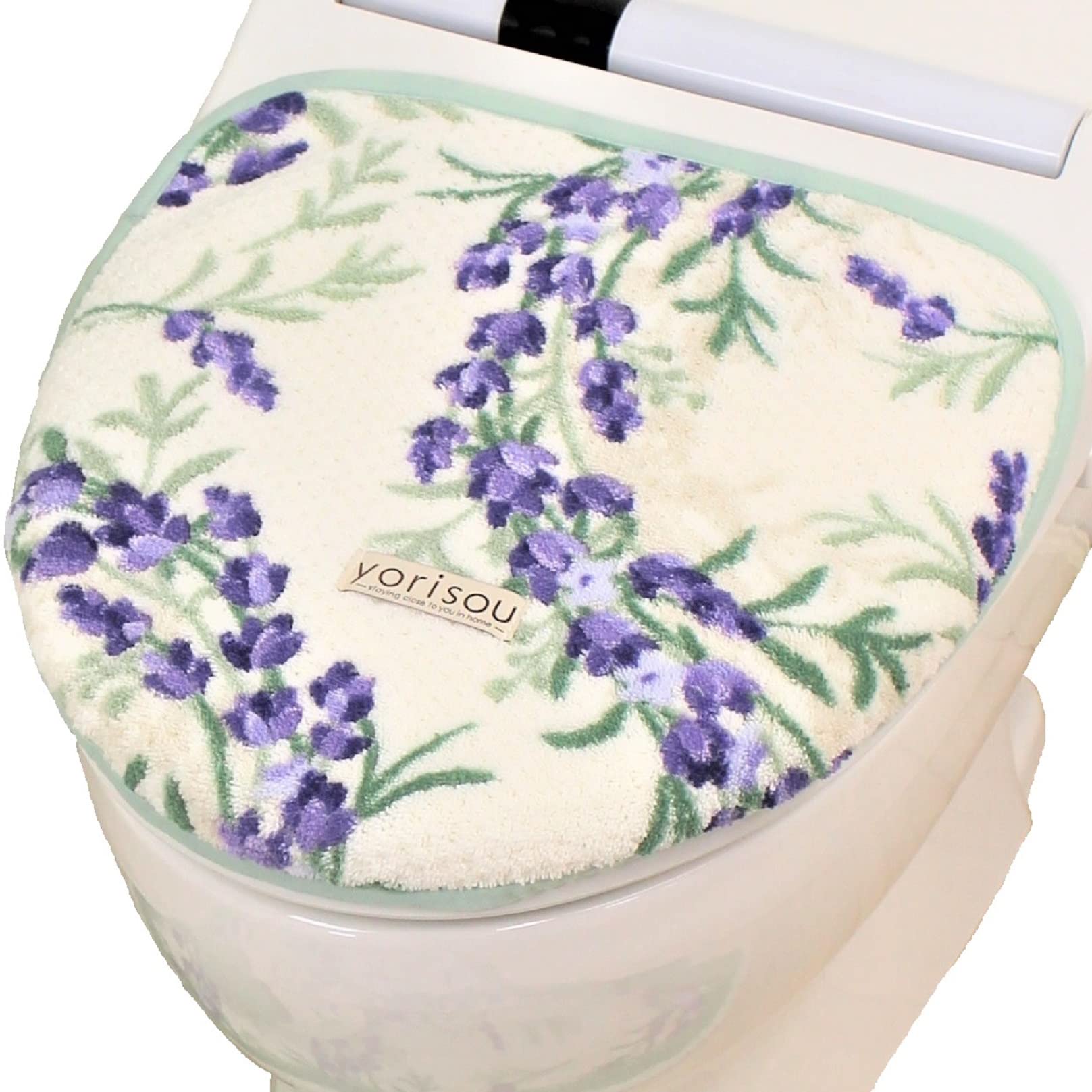

Senko S.D.S Lavender Toilet Lid Cover with Adhesive Sheet, Green Floral Print, Antibacterial and Odor Resistant, Made in Japan, Product Number 32679