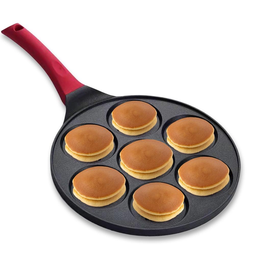 7-Hole Design Egg Frying Pan Black Beige Pink Blue Red Crepe Pan Breakfast Cooking