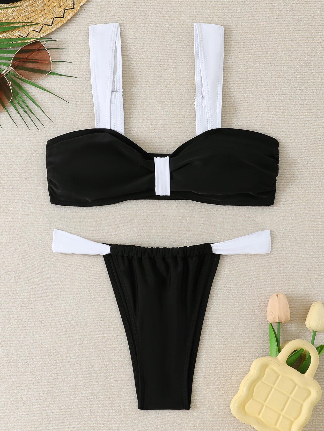 Женский двухцветный черно-белый бикини купальник - Модный, сексуальный раздельный купальник Medium чёрный