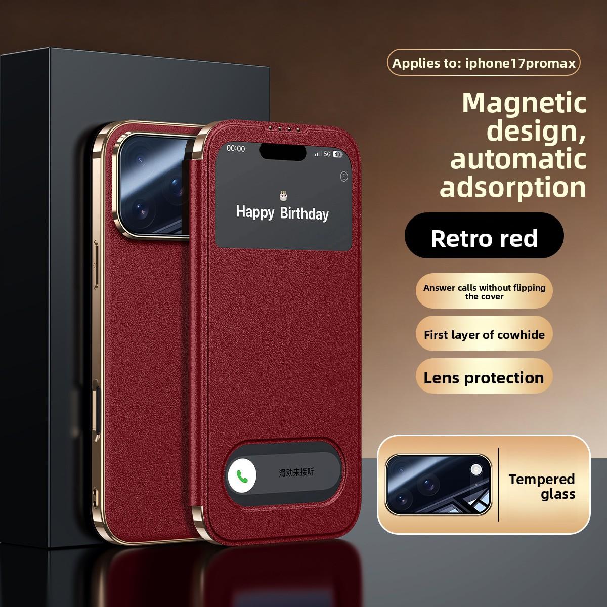 

Чохол-гаманець зі шкіри з вікном Smart View для IPhone 17 Pro Max 17 Pro, магнітний, з кришкою-гаманцем iPhone17 червоний