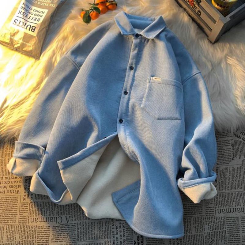 Damen-Fleece-Lined Hemd im koreanischen Stil, lockere Passform - Trendiges, vielseitiges und altersloses Plus-Size-Oberteil