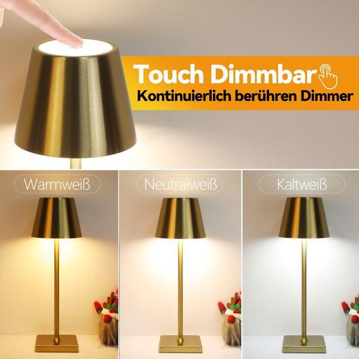 Lampe de table LED - NETTLIFE - Sans fil tactile - Intensité variable - 3 températures - Dorée (lot de 2)