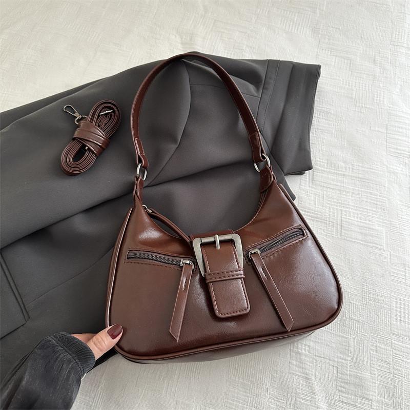 Chic Vintage Style Black Pu Leather Shoulder Bag For Women With Unique Crescent Shape