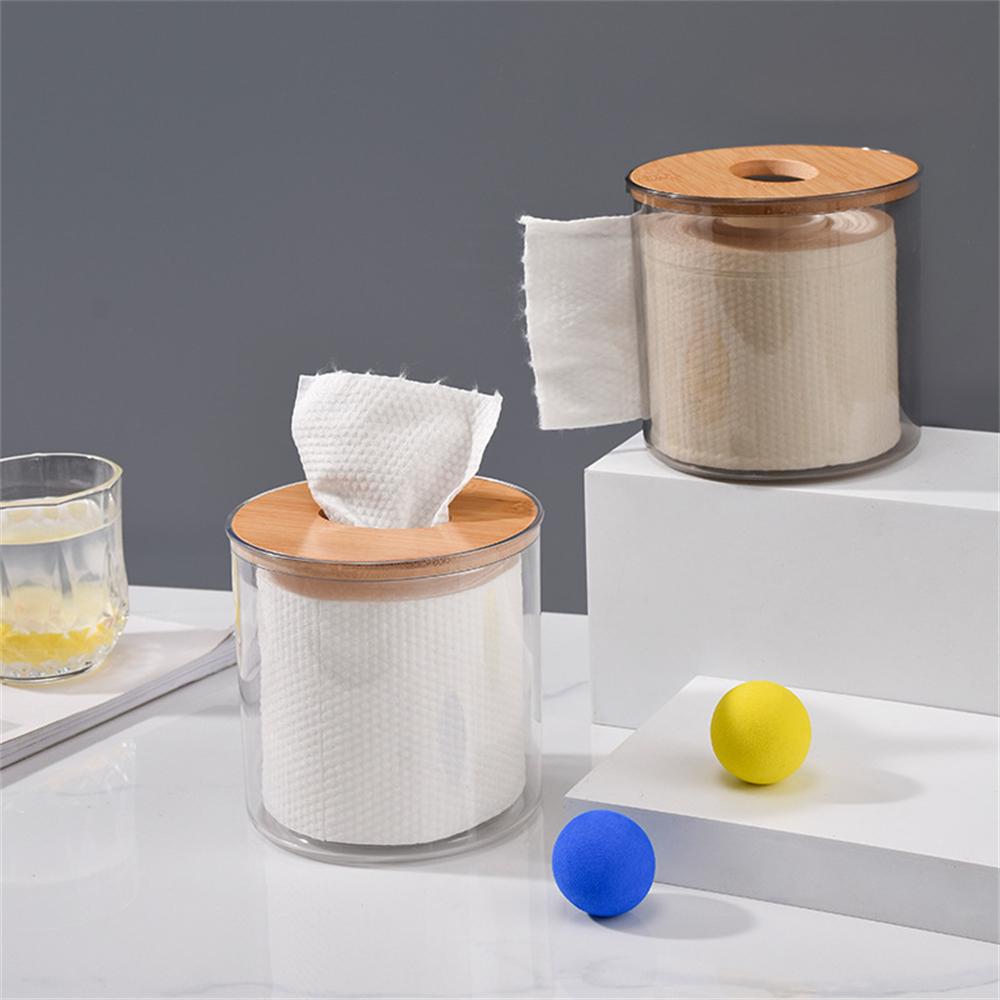 1PC Tissue Storage Box Roll Paper Dispenser Toilet Paper Holder Desktop Tissue Box Napkin Containers With Wood Cover for Bathroo