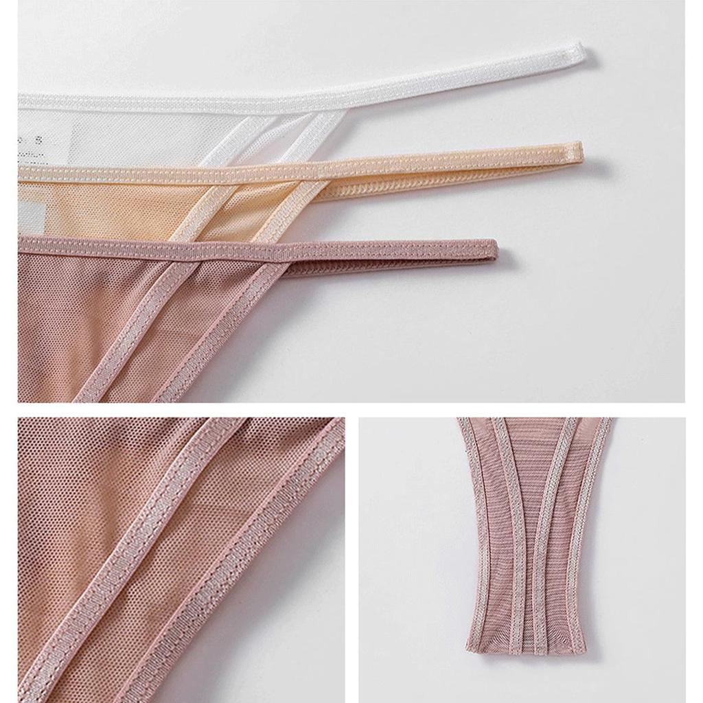 Seamless Ice Silk Briefs Breathable Cotton Bikini Panties T-back Thong Sexy Low Waist Women Underwear Cotton G-String Underpants Femlae Lingerie