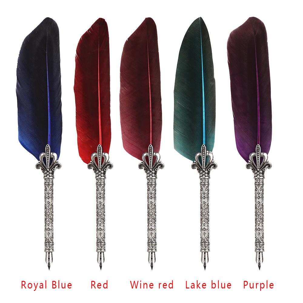1 Set Multicolor Retro Quill Dip Pen Feather Pen Set Gift Writing Tools Office School Supply