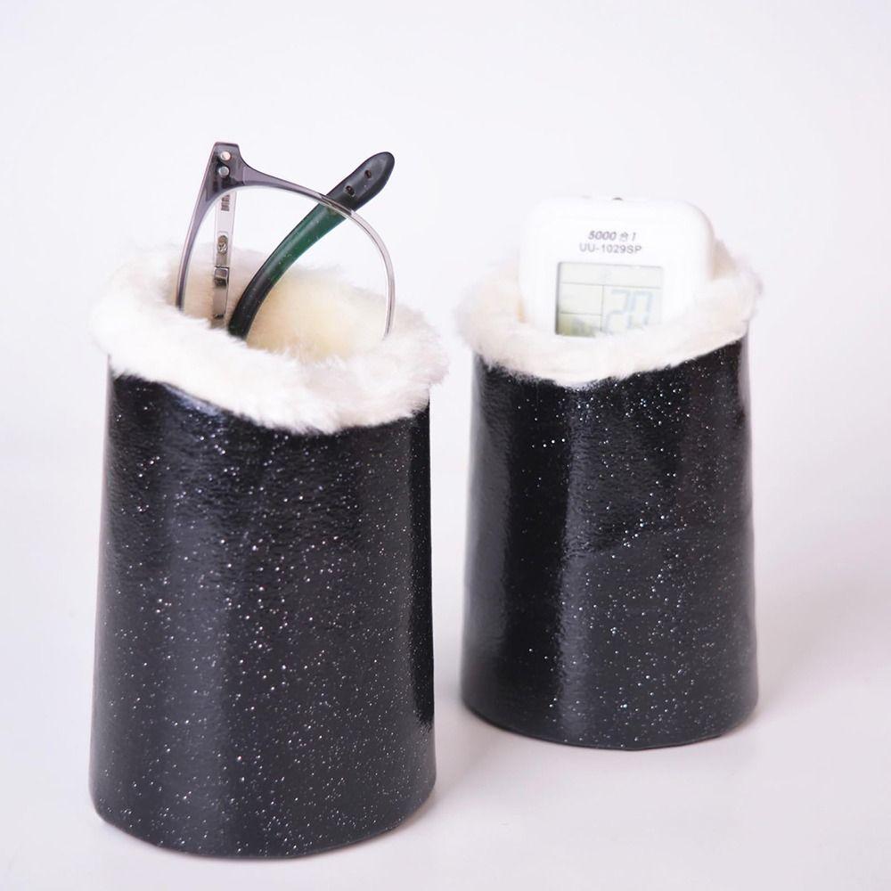 Plush Lined Glasses Stand Case PU Leather Pattern Glasses Storage Organizer  for Desk Nightstand