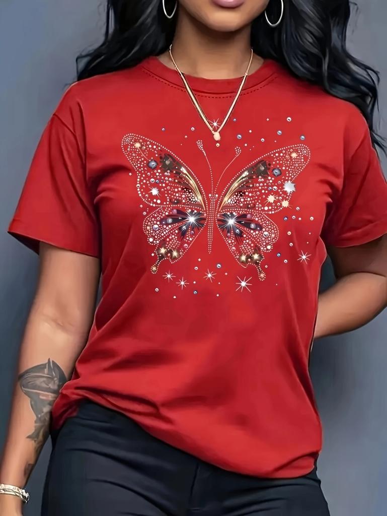 New Butterfly Print T-Shirt Women Printed European Style Short Sleeve Round Neck Tops Oversized T Shirt Summer Women Clothing