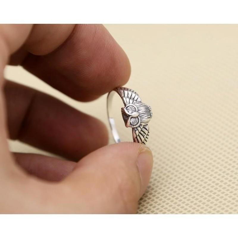 Adjustable Owl Ring With White Zircon Stone Vintage Style Unisex Plated Finger Women Men
