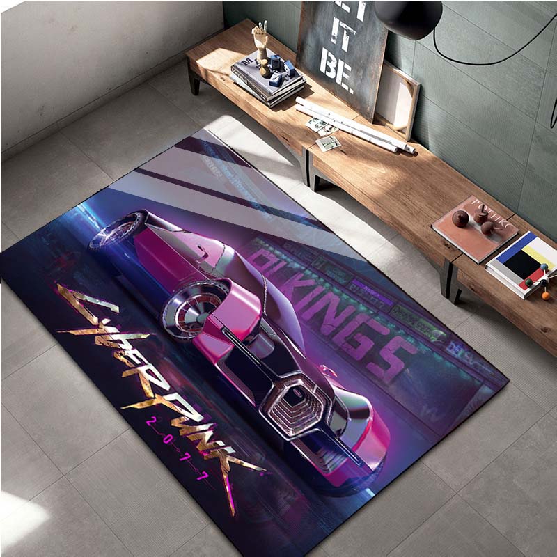 15 Velikostí Cyberpunk-2O77 Hra Oblastní Koberec, Koberec do Obývacího Pokoje Ložnice Pohovka Rohožka Domácí Dekorace, Dětská Protiskluzová Podložka na Podlahu