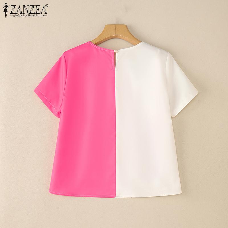 ZANZEA Women Casual Round Neck Short Sleeve Summer Floral Blouse