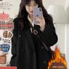 Women's Mid-Length Black Wool Coat, Winter 2025 Korean Style, Loose Slimming, Thickened Padding
