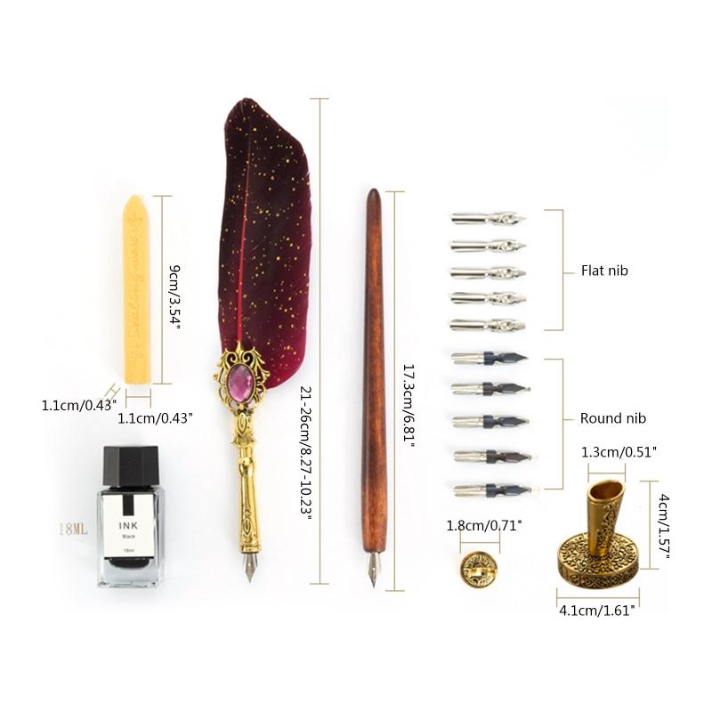 Exquisite Dip Pen Set Wax Stick Set Calligraphy Feather Pen Kit 10Pcs Replacement Nibs for Invitations Letters Writing