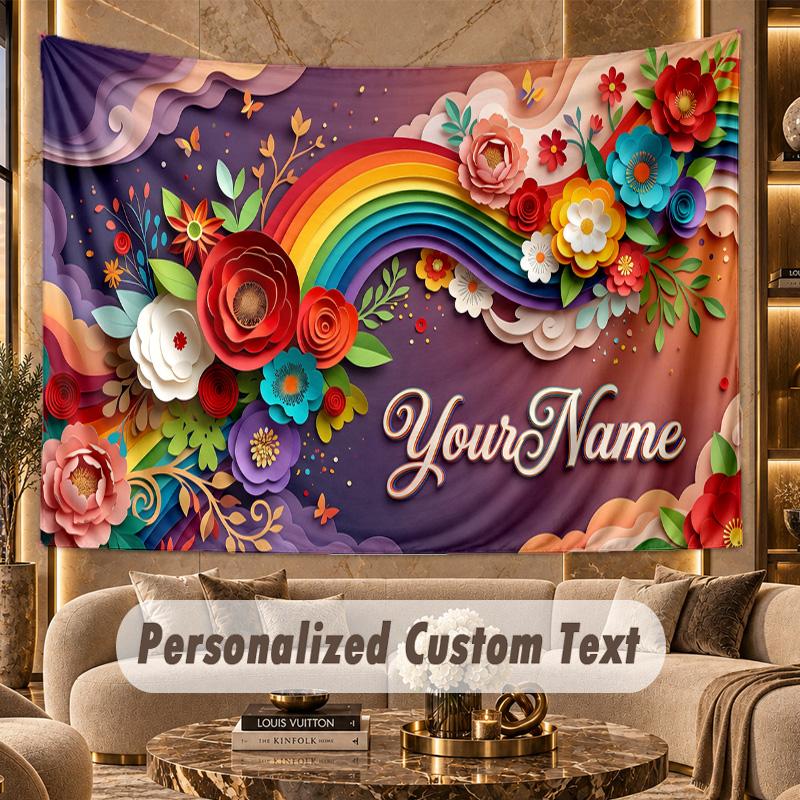 Floral Garden (635) Theme Personalized Tapestry Custom Name Text Wall Hanging Tapestry Home Background Decoration
