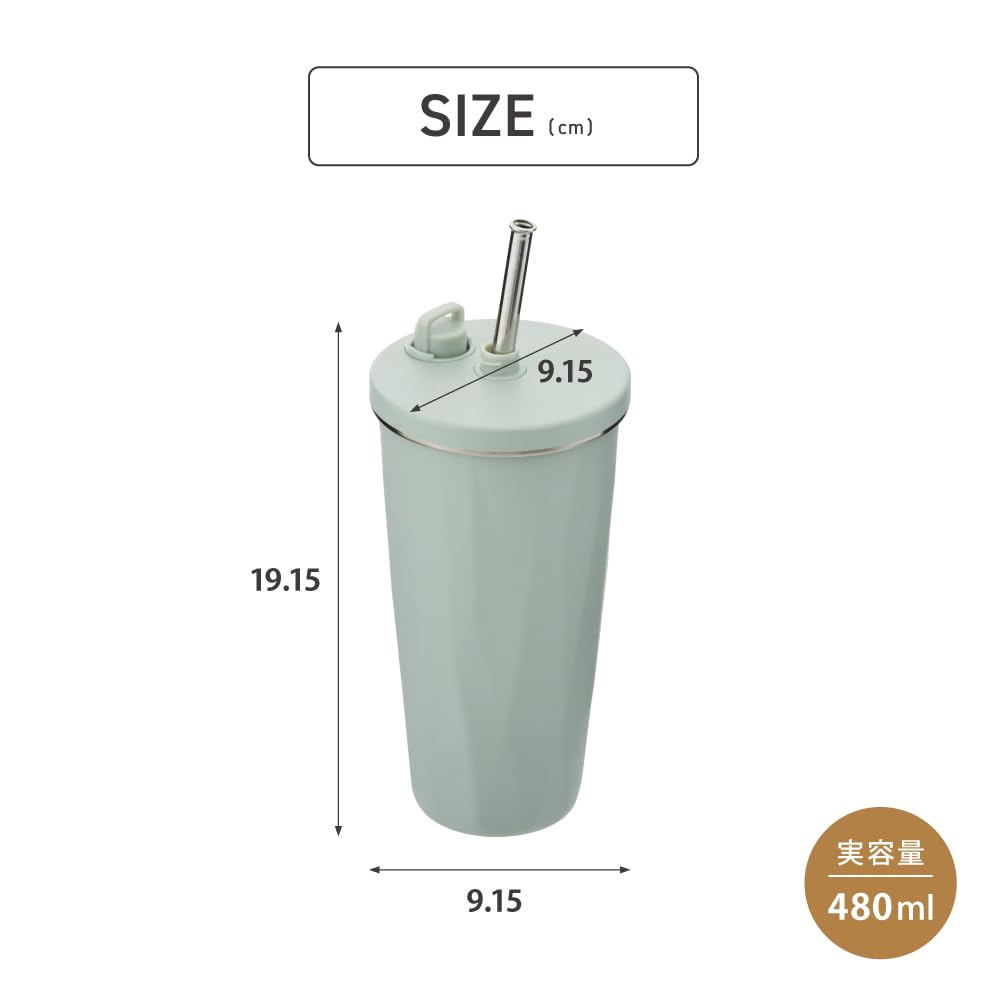 Takeda Corporation x x cm Tumbler with 19.15 9.15 9.15 Straw, Insulated, 480ml, Green, STT-480GR