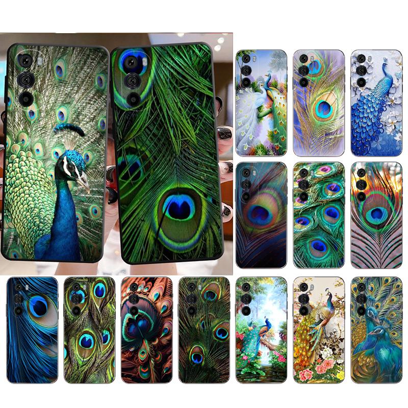 Phone Case For Motorola Edge 50 40 Pro 60 50 40 30 Ultra Neo Fusion Moto G85 G72 G53 G54 G84 G13 G32 Peacock Feathers