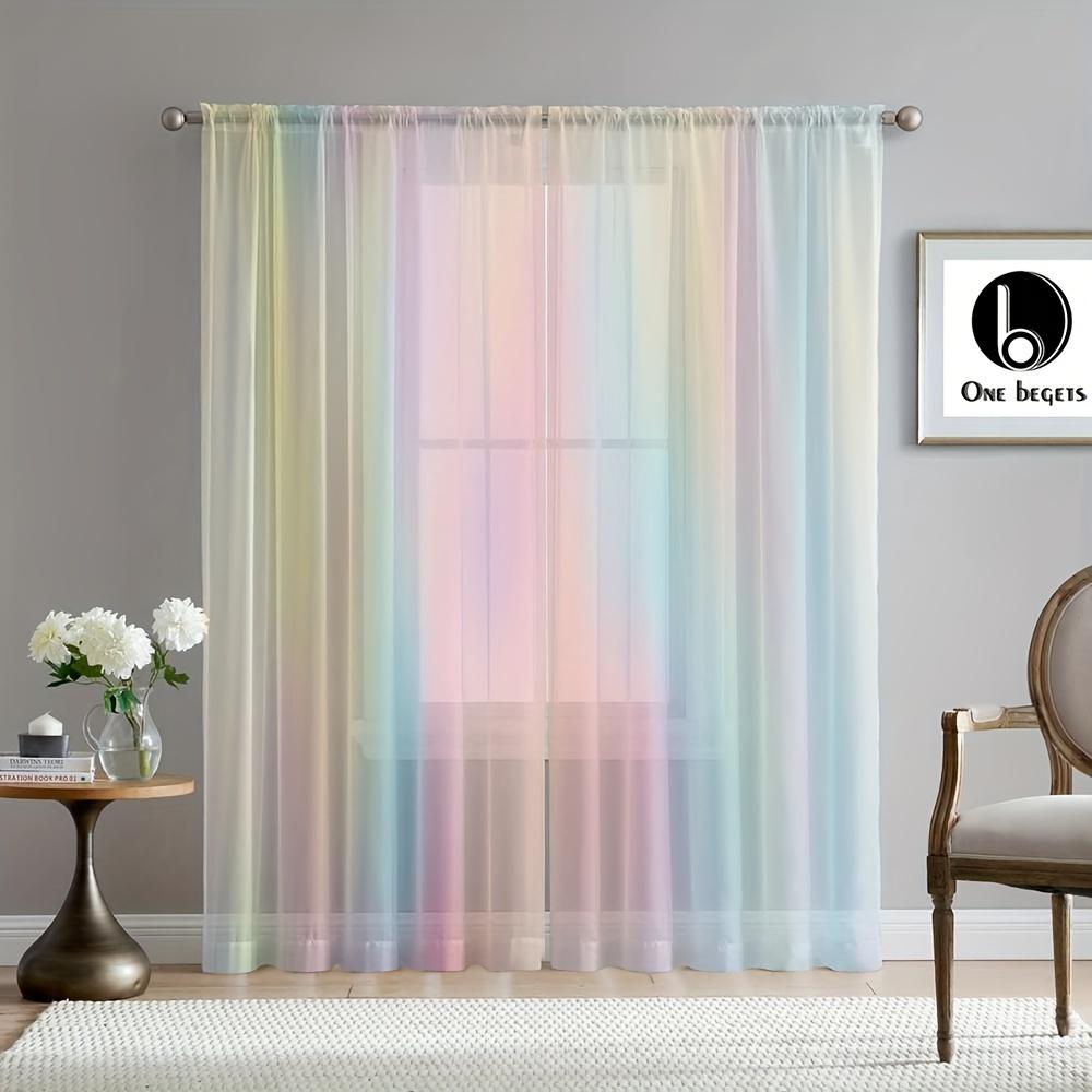 Cortinas transparentes con diseño de arcoíris claro y fluido, con protección UV, lavables a máquina, de poliéster, para sala de estar, dormitorio, cocina, cafetería y restaurante.