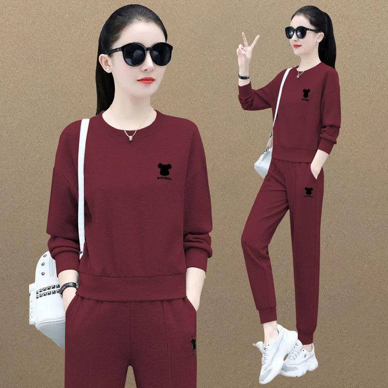 Embroidered Sportswear Suit Women's Spring and Autumn Loose Large Size Long-sleeved Casual Sweatshirt Two-piece Set