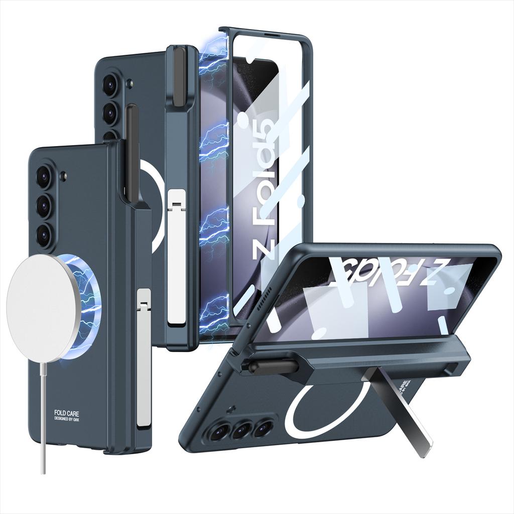 Magsafe Magnetic Hinge Pen Holder Stand Case For Samsung Galaxy Z Fold 6 5 4 3 With Screen Protector Film Cover For Fold6 Fold5