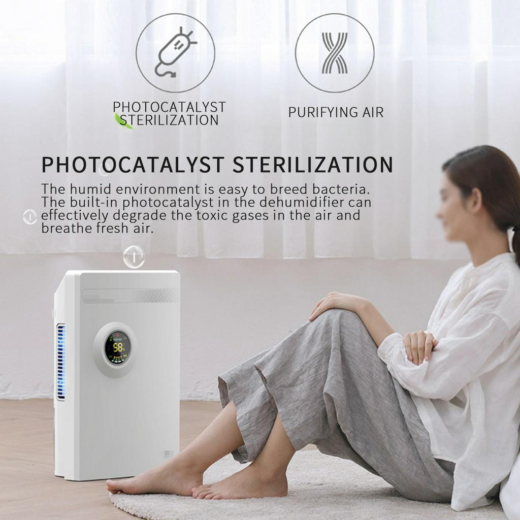 Office Home Dehumidifiers Mini Desiccant Compact LED Discplay Air Purifier Machine Automatic Power-off Dehumidifier White 2.2L AC 220V