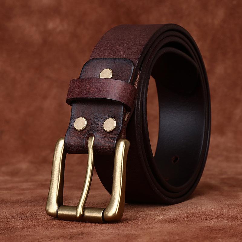 Washed Retro Matte Trend Belt Men'S Genuine Leather First Layer Cowhide Copper Buckle Simple Casual Jeans Belt