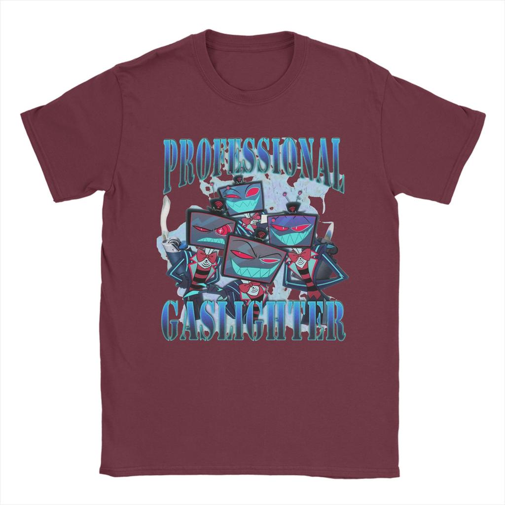 Men's T-Shirts Vox Professional Gaslighter Hazbins Hotels Vintage Pure Cotton Tees Short Sleeve  T Shirts Round Collar Tops