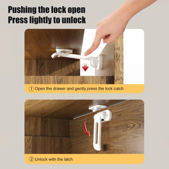 10Pcs Child Safety Cabinet Lock Hidden Child Proof Cabinet Lock with Long Locking Arm Adhesive Cabinets Drawers Baby Proofing Locks