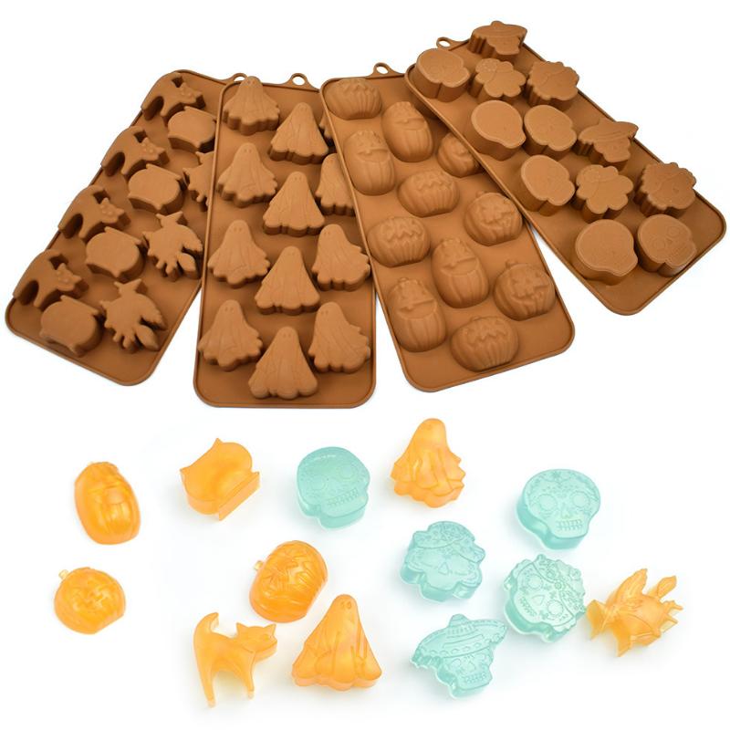 Halloween Pumpkin Bat Silicone Chocolate Mould Vampire Teeth Cake Candy Ice Making Skull Bone Soap Candle Mold Party Decor Gifts