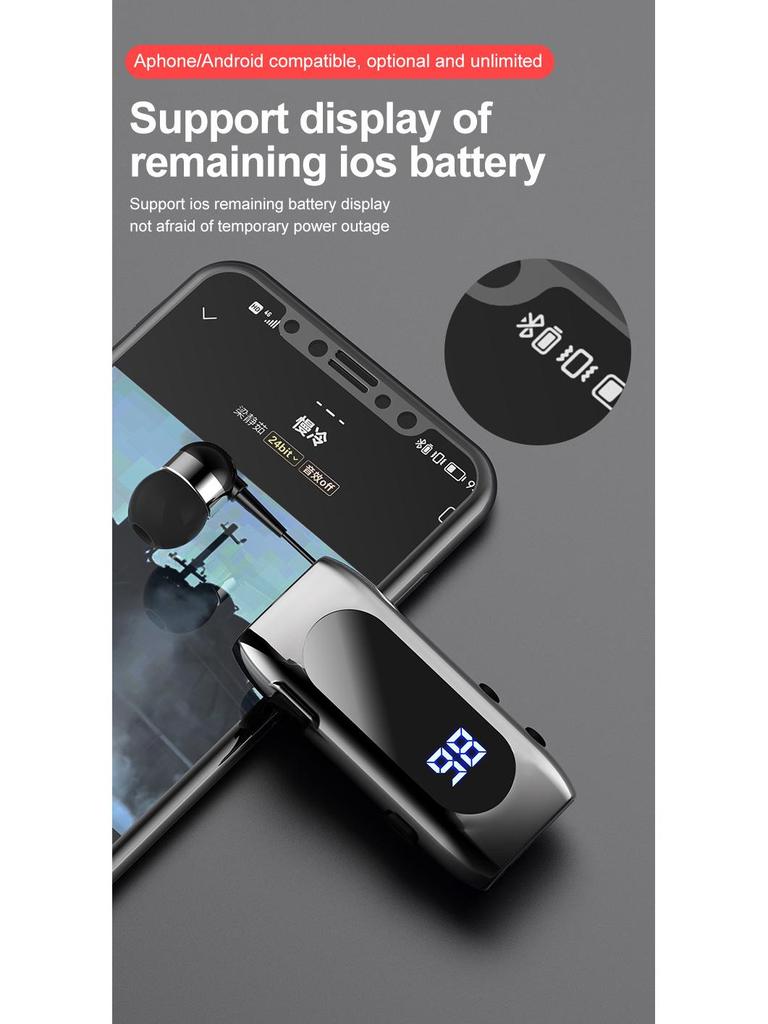 K55 Wireless Bluetooth Clip-on Earphones with Digital Display for 15-Hour Play - Perfect for Sports and Business.