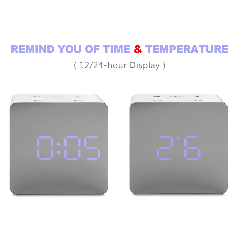 Digital 1224-hour LED Mirror Clock Night Light Alarm & Snooze Mirror Alarm Clock - Blue Light