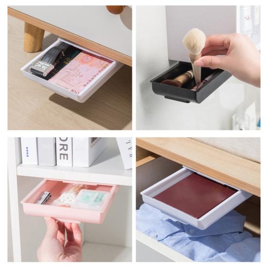 Under Desk Drawer Self-Adhesive Slide Out Organizer Under Desk Hidden Pull-out Storage Box for Makeup Tools Pens Stationery
