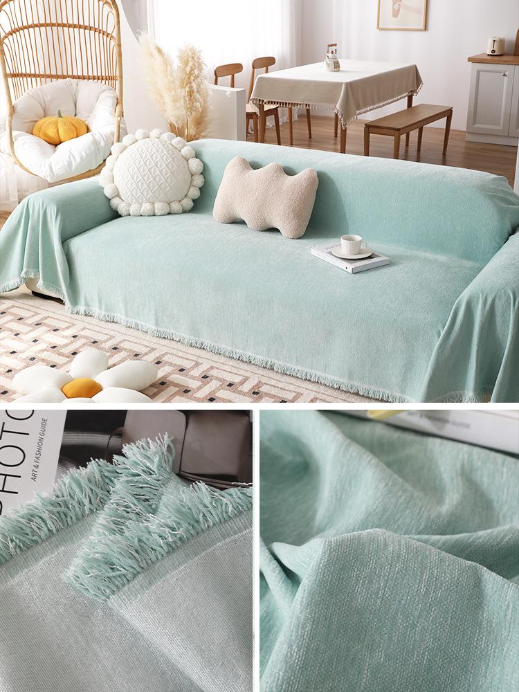 European Solid Color Chenille Sofa Towel for Living Room French Style Home Decoration Sofa Cover Couch Cover Tassel Edge 180