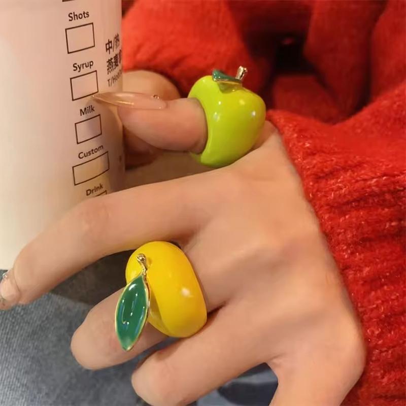 Einzigartiger Erdbeer-Drip-Öl-Ring Zitrone Tropfendes Öl-Gemälde Ring Koreanischer Stil Kirschfrucht Emaille-Ring Geschenk
