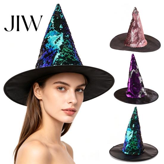 Festival Decorative Headpiece Reversible Sequin Witch Hat, Sparkly Glitter Large Wizard Halloween Dress Up Supplies Costume Party Hat for Cosplay,