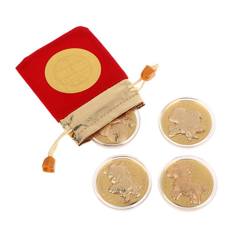 1Pc 2026 Year Of The Horse Chinese Coin With Storage Bag Lucky Animal Horses Commemorative Coins New Year Collection Souvenir