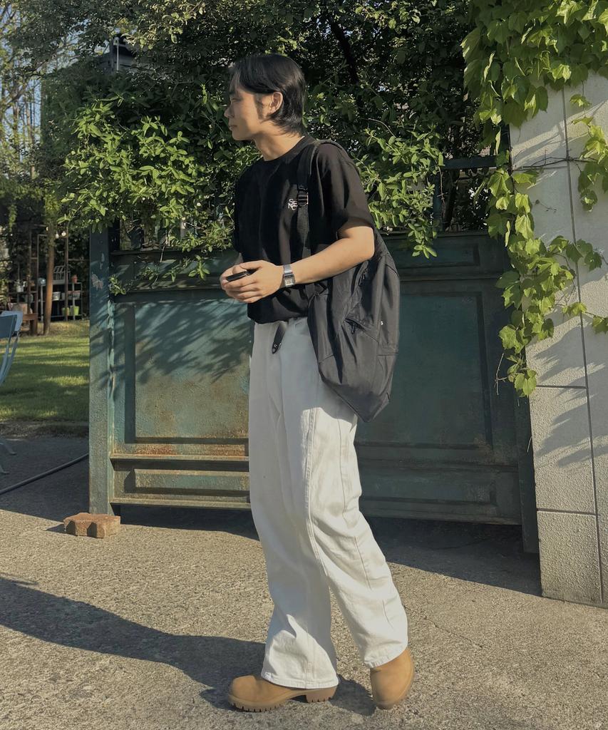 Jikeulib White Curved Cut-Line Wide Cotton Pants