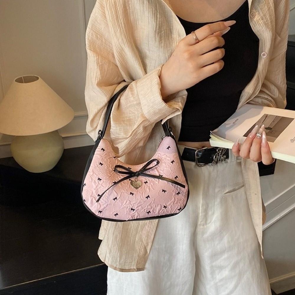 Love Heart Underarm Bag Y2K Hobo Bag Vintage Bow Shoulder Bag Ladies