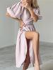 2023 Spring/Summer Women's European & American Style Lace-up Puff Sleeve Split Dress