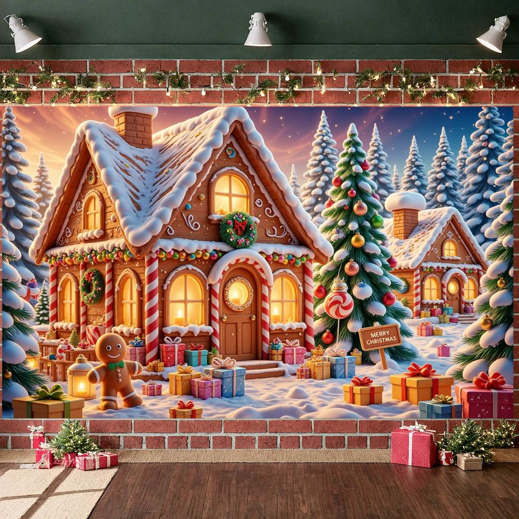 Baner Bożonarodzeniowy Ozdoba Laska Cukrowa Dekoracja Świąteczna Tło Zimowa Scena Dekoracja Choinki Bożonarodzeniowej Tło Xmas Do Domu