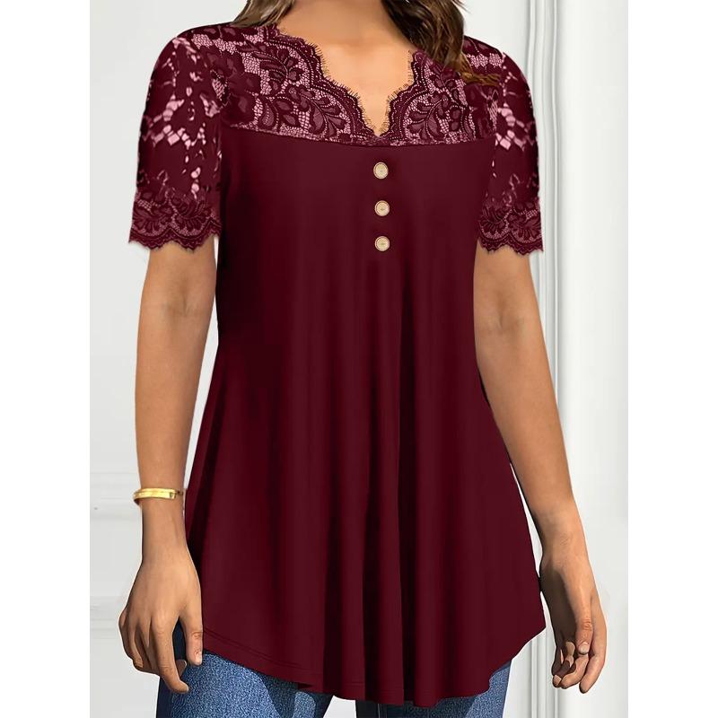 Women's Fashion Casual Summer Spring Solid Color Print Short Sleeve V-Neck Blouses Shirts