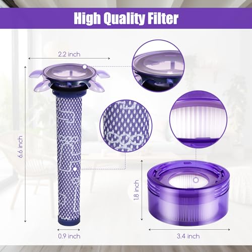 Suitable for Dyson V8 vacuum cleaner replacement filter set 4 piece purple 2 pre filters 2 rear filters 1 dust brush