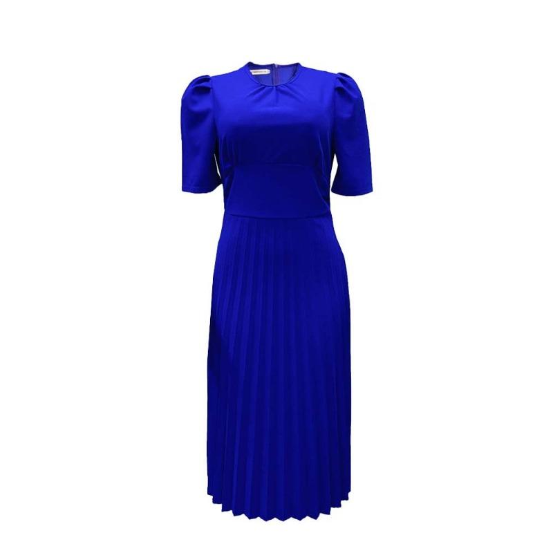 

Summer new short-sleeved pleated solid color large-size dress XXXL