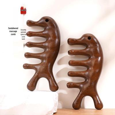 Golden Sandalwood Seahorse Dolphin Massage Comb with Five-Ball Antler Rake Massager