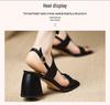 Women's Retro Brown Chunky Heel Sandals - Open-Toe, Single Strap, Comfortable High Heels